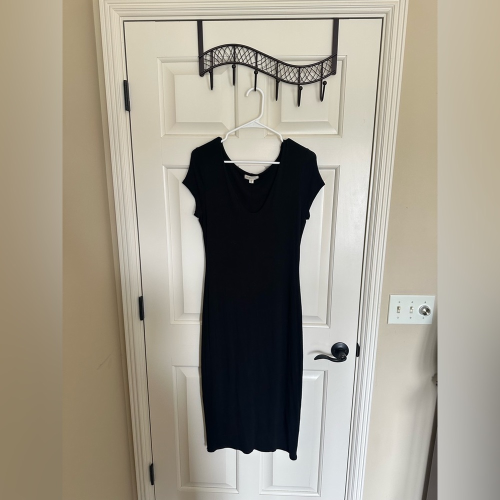See You Monday Black Midi Scoop Neck T-Shirt Dress